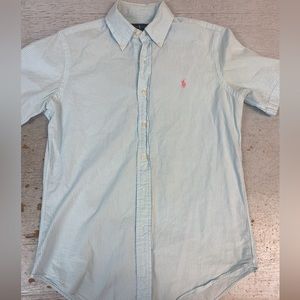 Ralph Lauren Custom Fit Blue/White Short Sleeve Button Up Polo Shirt Mens SM